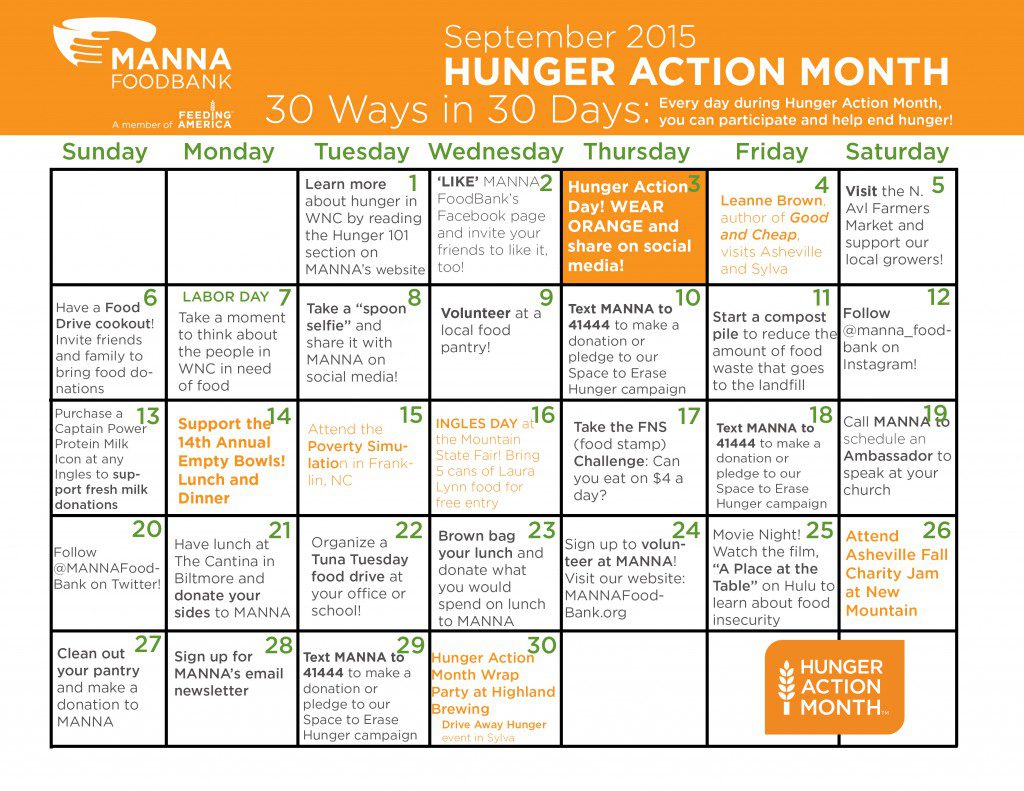 Hunger Action Month calendar 2015